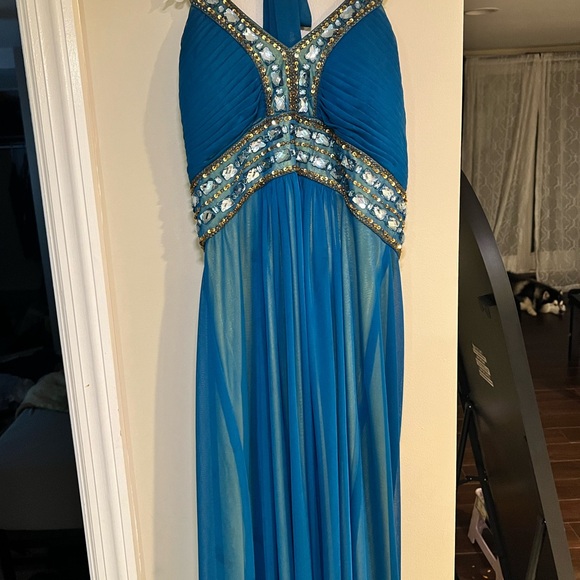 Blue Embellish Halter Dress - Picture 2 of 6
